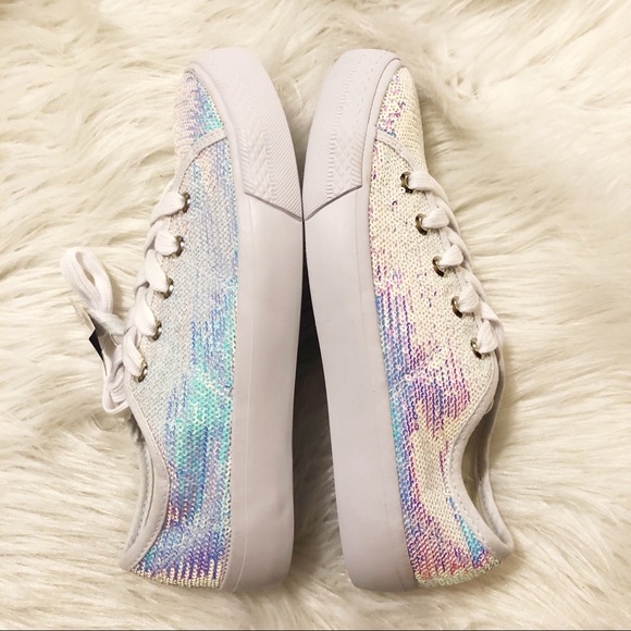 White Iridescence Sequin Sneakers - Picture 7 of 8